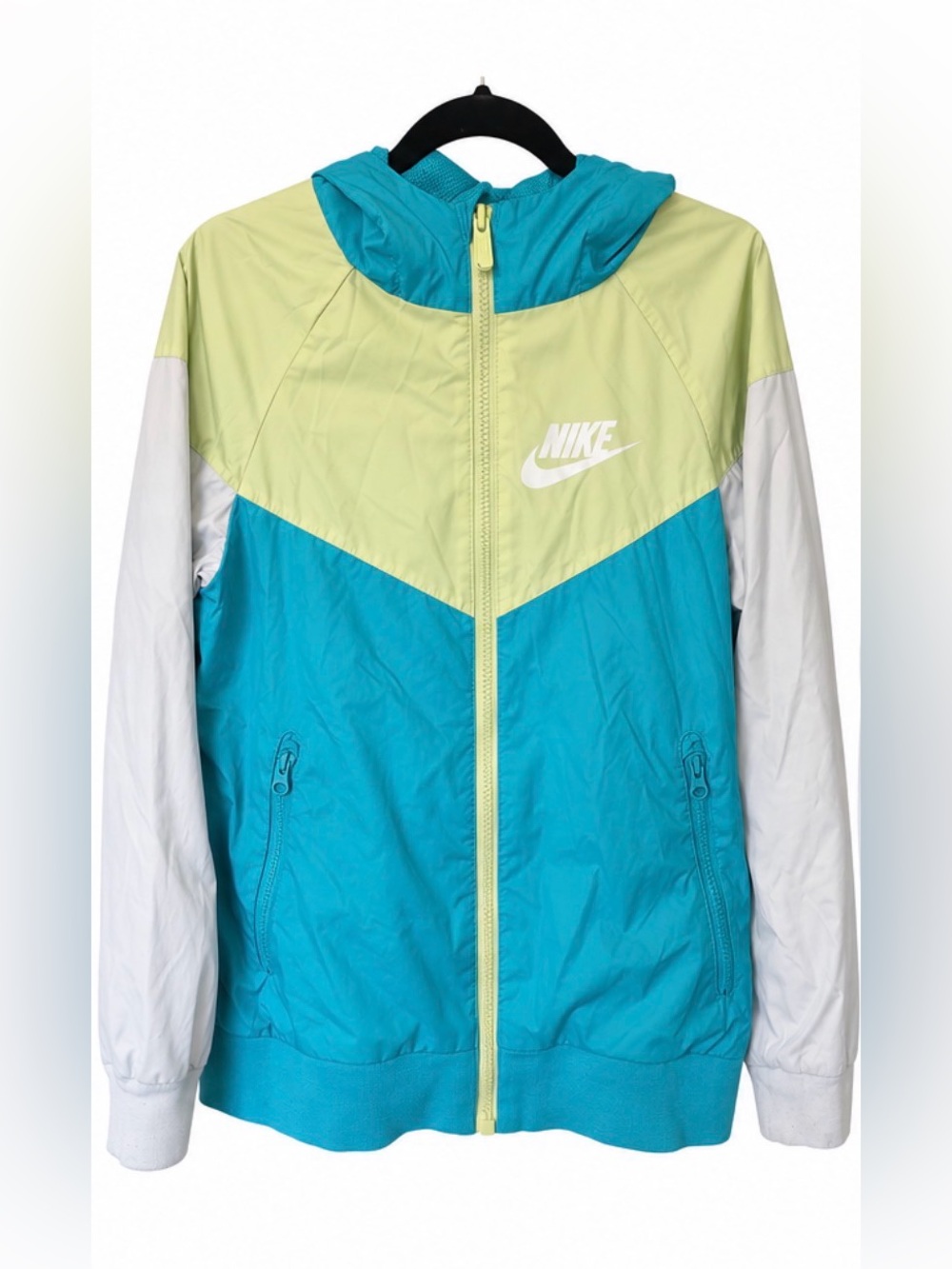 Nike Kids Teal, Lime & White Colorblock Hooded Jacket